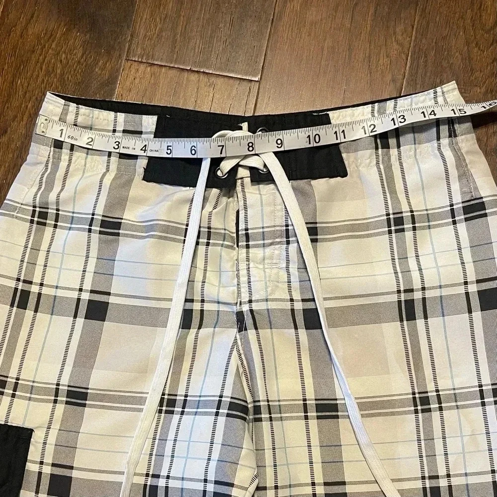 Carbon Plaid Cargo Swim Board Shorts Pockets Y2K